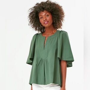 Tuckernuck-POMANDER PLACE Forest Green Finley Flutter Sleeve Top XS